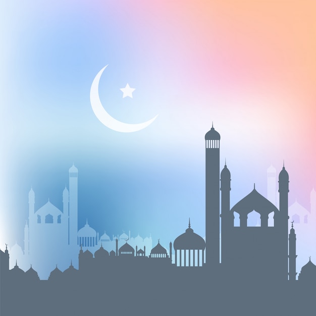 Fondo de Ramadan Kareem con paisaje de mezquitas