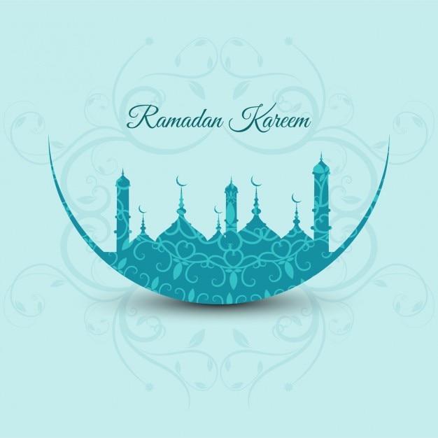 Vector gratuito fondo de ramadan kareem con silueta de mezquita