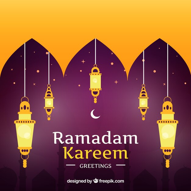 Fondo de ramadán con lámparas doradas