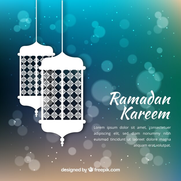 Fondo de ramadán con lámparas en estilo desenfocado