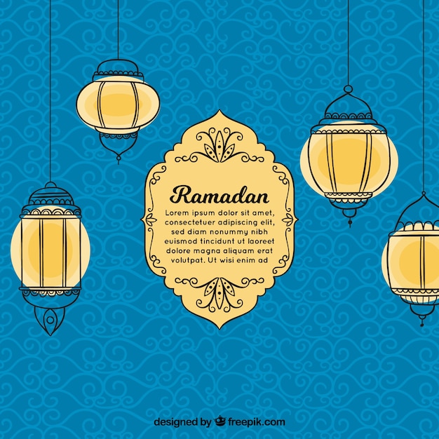 Vector gratuito fondo de ramadán con lámparas en estilo hecho a mano