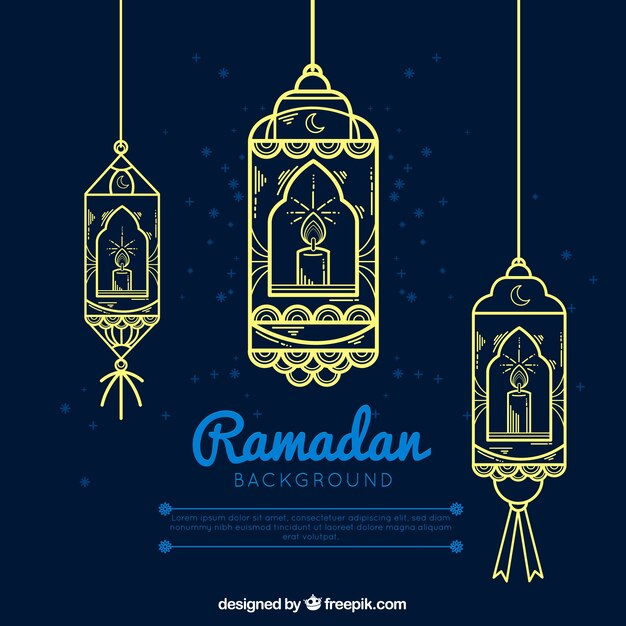 Fondo de ramadán con lámparas en monolíneas