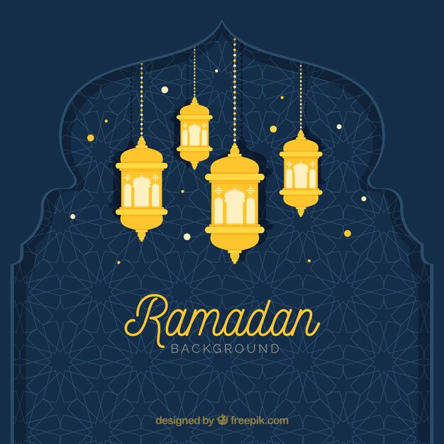 Fondo de ramadán con lámparas y ornamentos
