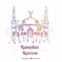 Vector gratuito fondo de ramadán con mezquita en estilo acuarela