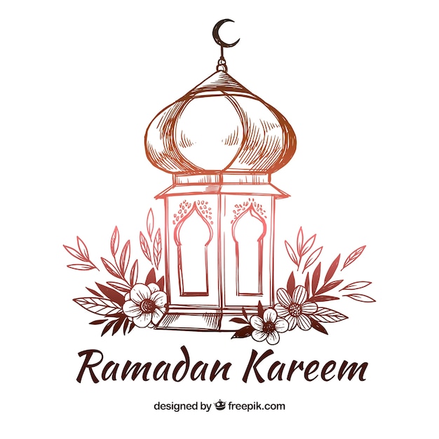 Vector gratuito fondo de ramadán con mezquita en estilo hecho a mano