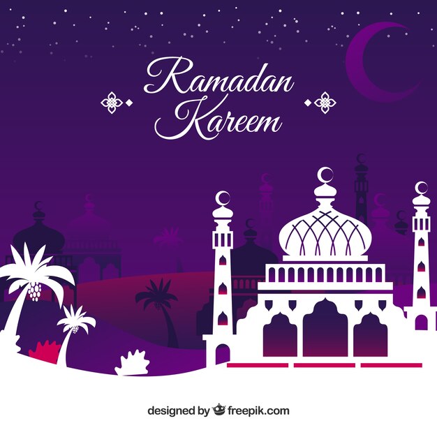 Fondo de ramadán con mezquita en estilo plano