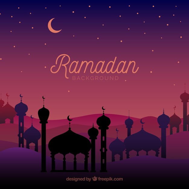 Fondo de ramadán con mezquita en estilo plano