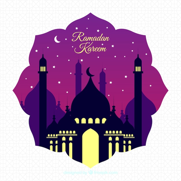 Vector gratuito fondo de ramadán con mezquita en estilo plano