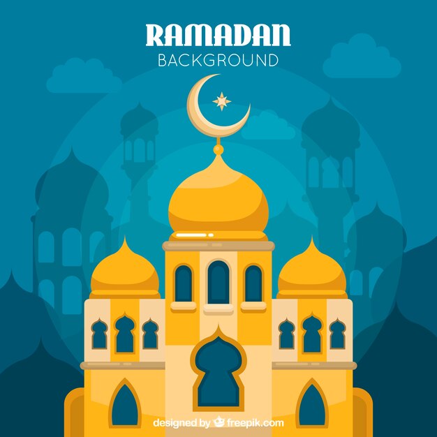 Vector gratuito fondo de ramadán con mezquita en estilo plano