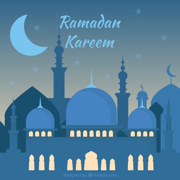 Vector gratuito fondo de ramadán con mezquita en estilo plano