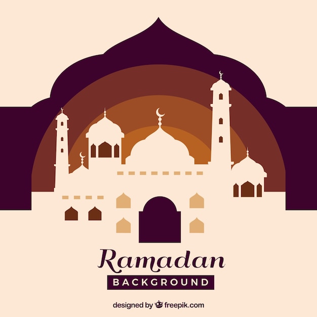 Vector gratuito fondo de ramadán con mezquita en estilo plano