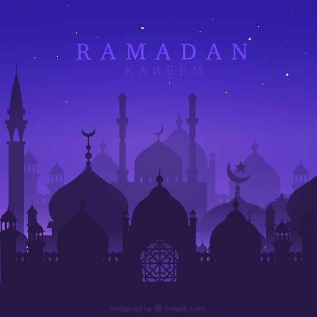 Vector gratuito fondo de ramadan de noche con siluetas