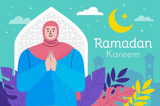 Fondo de ramadán plano dibujado a mano