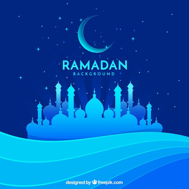 Vector gratuito fondo de ramadán con silueta de mezquita en estilo plano