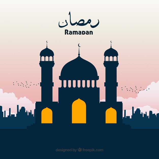 Fondo de Ramadán con silueta de una mezquita