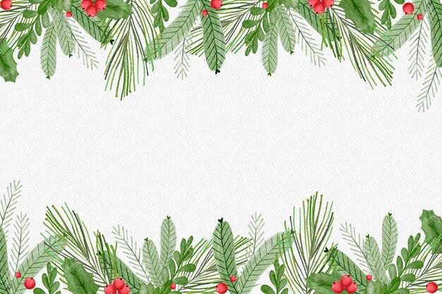 Fondo de ramas de árbol de navidad en acuarela