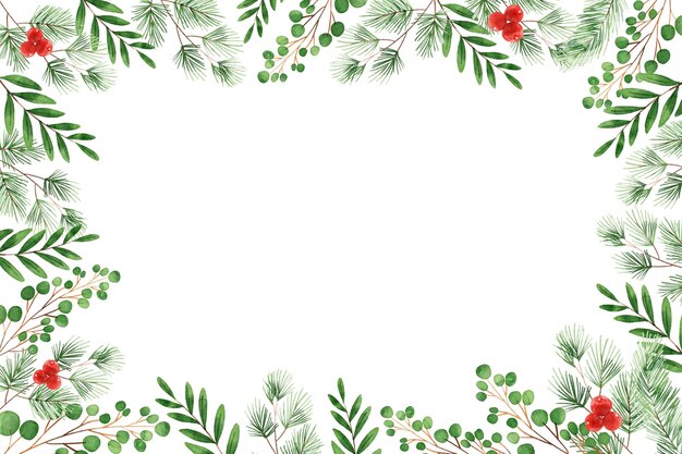 Fondo de ramas de árbol de navidad en acuarela