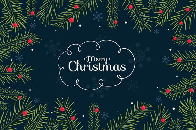 Fondo de ramas de árbol de navidad dibujadas a mano