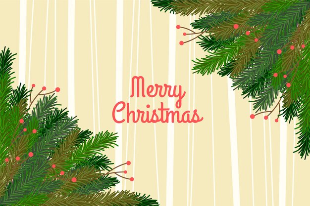 Fondo de ramas de árbol de navidad dibujado a mano