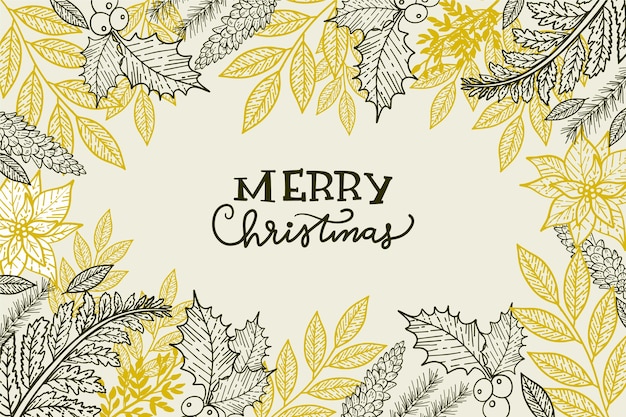 Fondo de ramas de árbol de navidad dibujado a mano