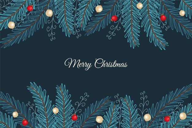 Fondo de ramas de árbol de Navidad dibujado a mano