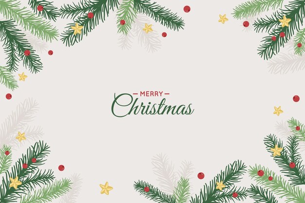 Fondo de ramas de árbol de navidad dibujado a mano