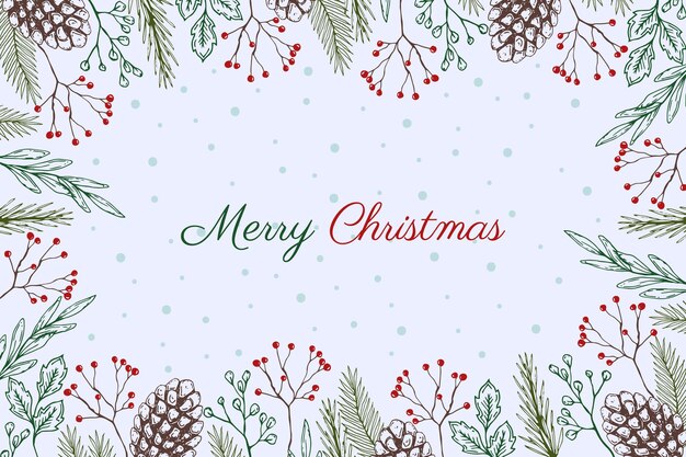 Fondo de ramas de árbol de navidad dibujado a mano