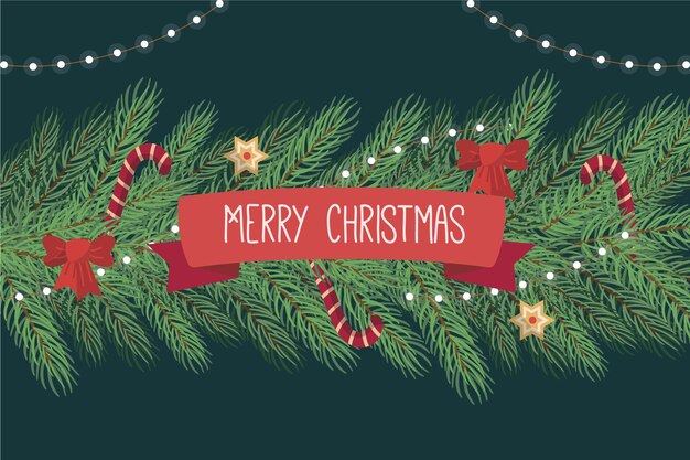 Fondo de ramas de árbol de Navidad en diseño plano