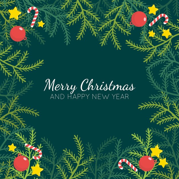 Fondo de ramas de árbol de navidad de diseño plano