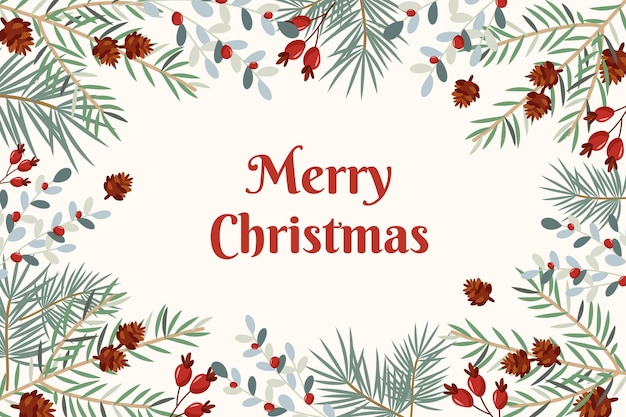 Fondo de ramas de árbol de navidad en diseño plano