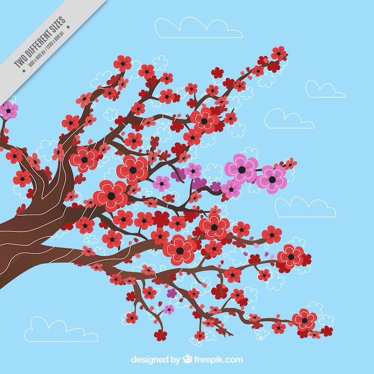 Vector gratuito el fondo de las ramas con flores de cerezo