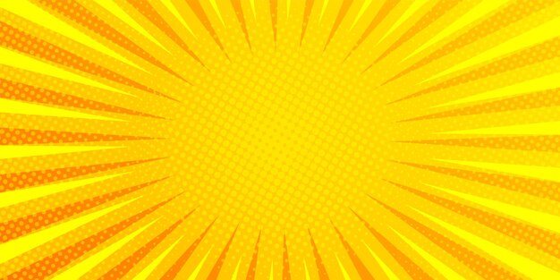 Fondo de rayos de sol con zoom de cómic con efecto de trama de semitonos