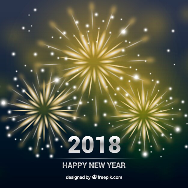 Fondo realista de año nuevo 2018 con fuegos artificiales