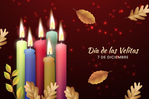 Fondo realista para la celebración del día de las velitas con velas y hojas.