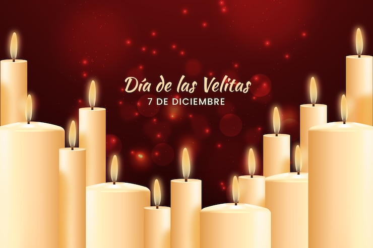 Vector gratuito fondo realista para la celebración del día de las velitas con velas.
