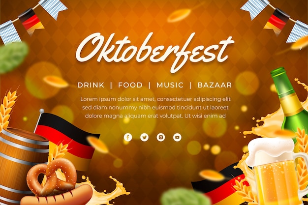 Vector gratuito fondo realista para la celebración del festival de la cerveza oktoberfest