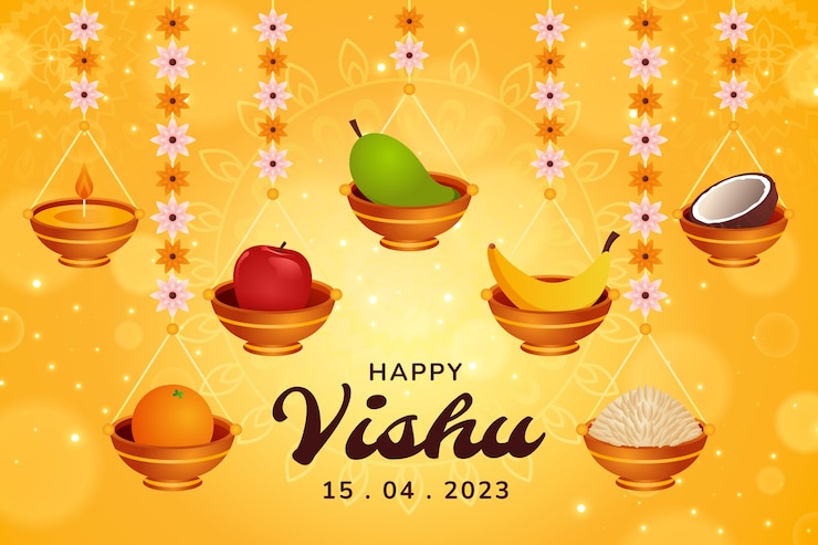 Vector gratuito fondo realista para la celebración del festival hindú vishu