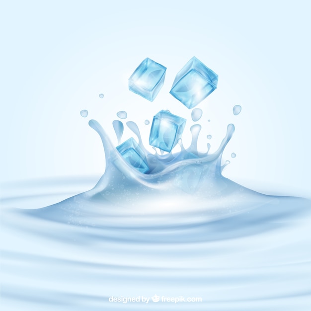 Fondo realista con cubitos de hielo y agua salpicando