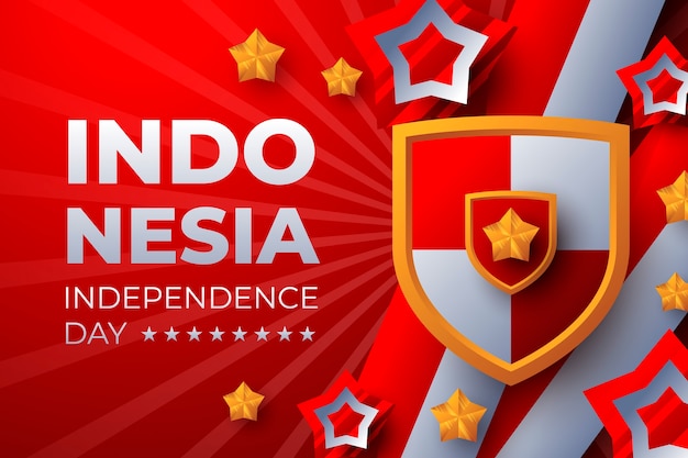 Fondo realista del día de la independencia de indonesia con escudo de armas