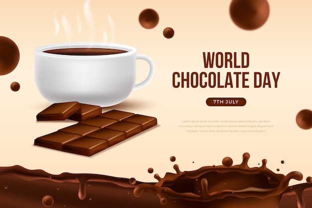 Vector gratuito fondo realista del día mundial del chocolate con chocolate