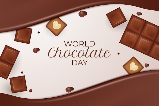 Vector gratuito fondo realista del día mundial del chocolate con chocolate