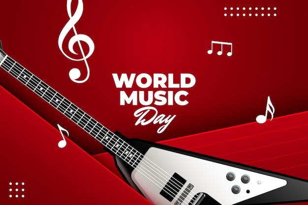 Vector gratuito fondo realista del día mundial de la música con guitarra eléctrica