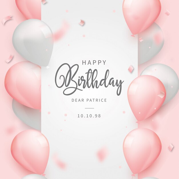 Fondo realista feliz cumpleaños con globos rosados