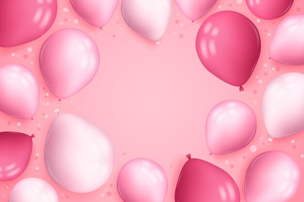 Fondo realista con globos y confeti.