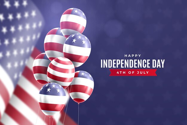 Fondo realista de globos del día de la independencia del 4 de julio