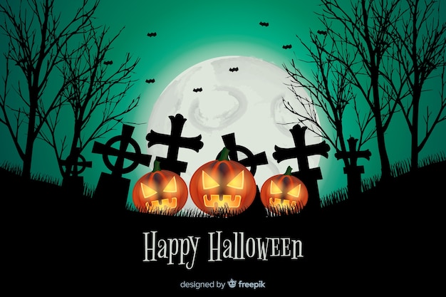 Vector gratuito fondo realista de halloween con cementerio