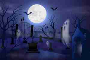 Vector gratuito fondo realista de halloween con cementerio