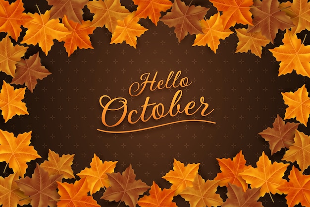 Vector gratuito fondo realista de hola octubre para la celebración de otoño