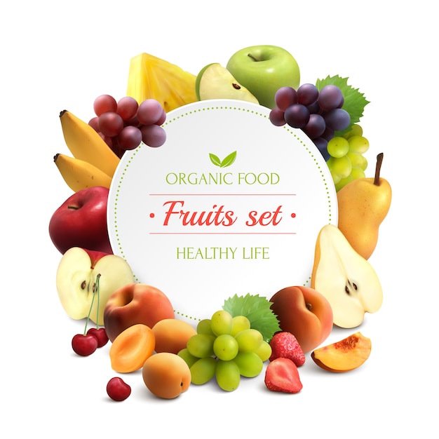 Fondo realista de marco de frutas