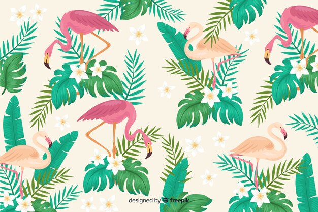Fondo realista de pájaros y hojas tropicales